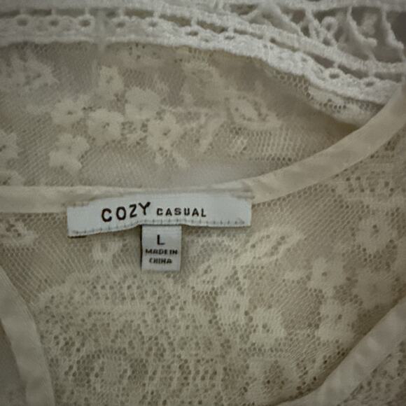 Cozy Casual lace overlay Crochet Cream floral layering tank top Size Large boho - Picture 4 of 4